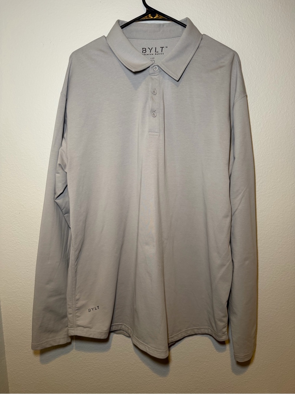 BYLT MEN’S XL Grey Quarter Button Athletic Long Sleeve Polo Golf